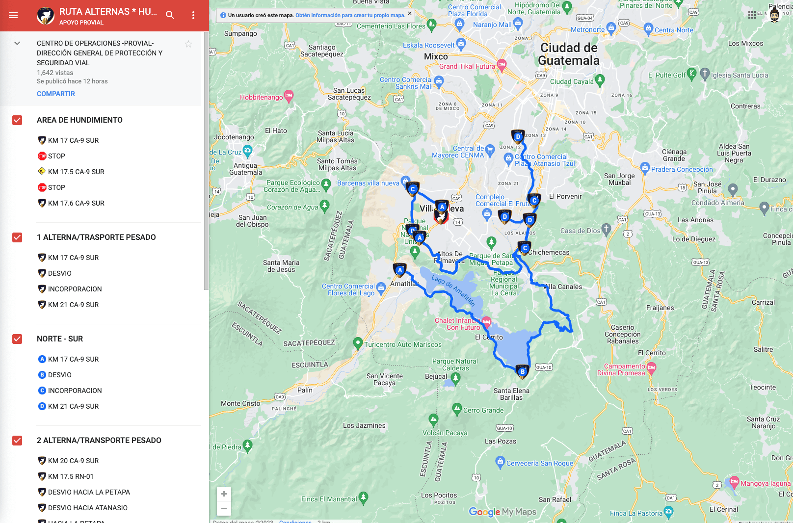Mapa interactivo provial hunmdimiento km17.5